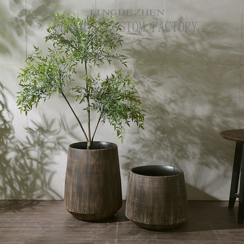 复古侘寂风怀旧铁锈色花盆陶瓷罐样板间种树缸庭院插花盆绿植水培,家居饰品,花盆,淘宝优惠券,粉丝福利购,淘宝优惠卷