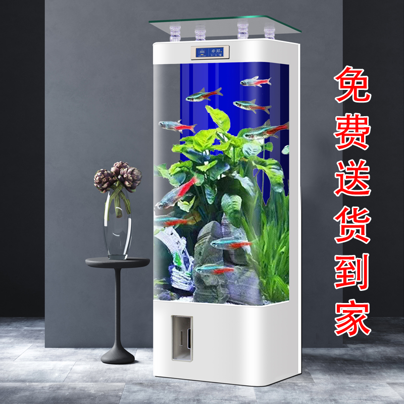 2024新款热弯玻璃金鱼缸落地创海背滤生态定制客厅家用中型水族箱