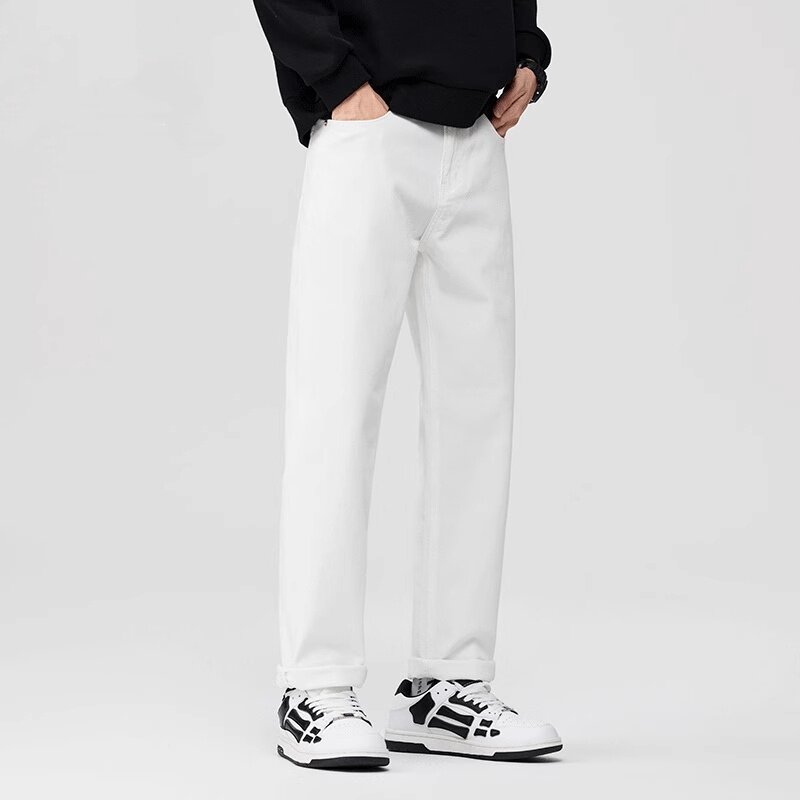 FASHION 高端男春秋季新款美式复古白色牛仔裤直筒休闲时尚百搭裤