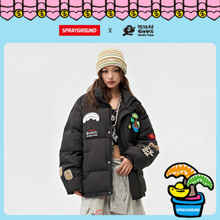 SprayGround鲨鱼嘴X摇钱树联名白鸭绒羽绒服男女冬季 保暖情侣外套