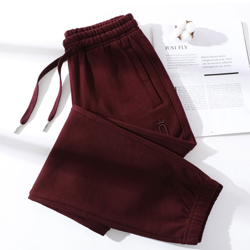 枣红色运动长裤女全棉高腰女卫裤