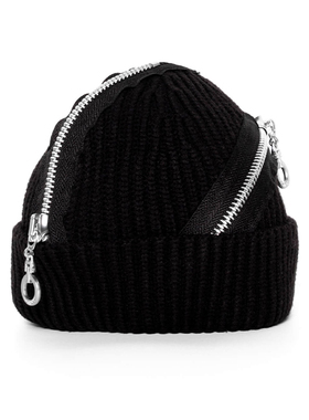 INSIDE OUT暗黑先锋潮流原创小众设计多拉链高街风格黑色冷帽帽子