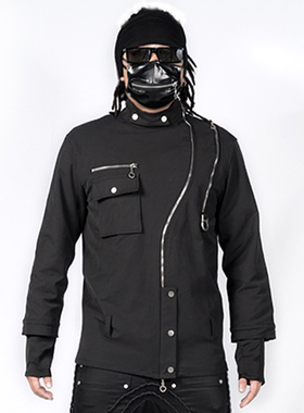 INSIDE OUT暗黑潮流先锋原创小众高街金属拉链机车修身高领夹克男