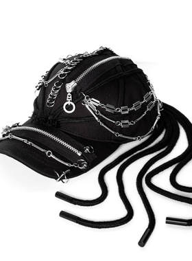 INSIDE OUT 新款暗黑潮流先锋手工重金属朋克脏辫黑色鸭舌帽帽子