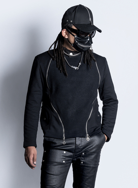 INSIDE OUT 小众暗黑潮流先锋原创师里布外翻双拉链黑色卫衣男