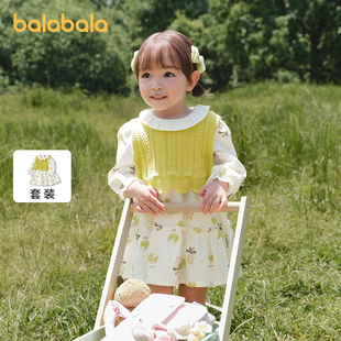 甜美可爱 巴拉巴拉童装 宝宝连衣裙套装 女童儿童两件套2025新款 秋装