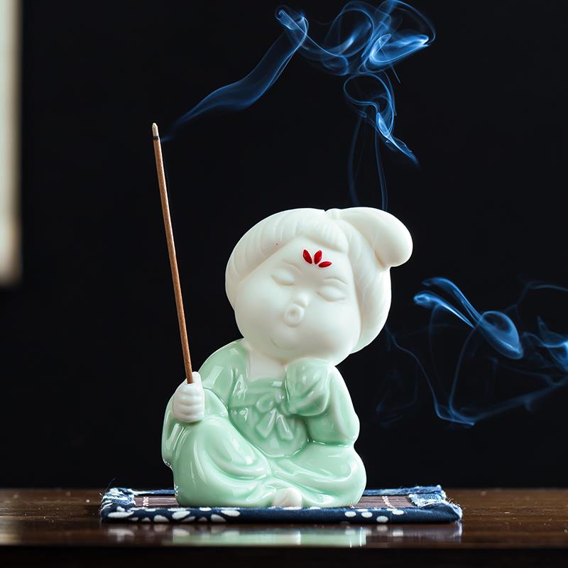 中式陶瓷仕女香插香座插香器线香檀香家用香薰炉创意家居饰品摆饰