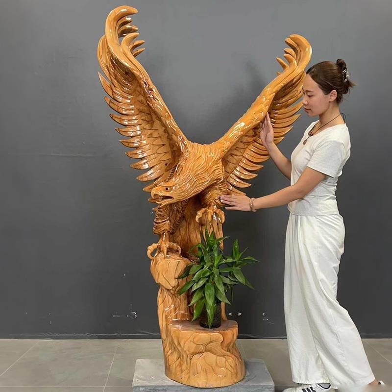 开业送礼木雕摆件老鹰实木大型根雕刻落地大展宏图客厅办公室招财