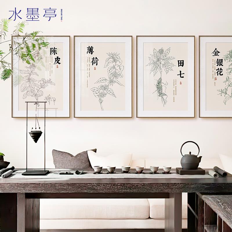 新中式中医馆大药房背景墙装饰画现代养生堂美容院中草药人物挂画图片
