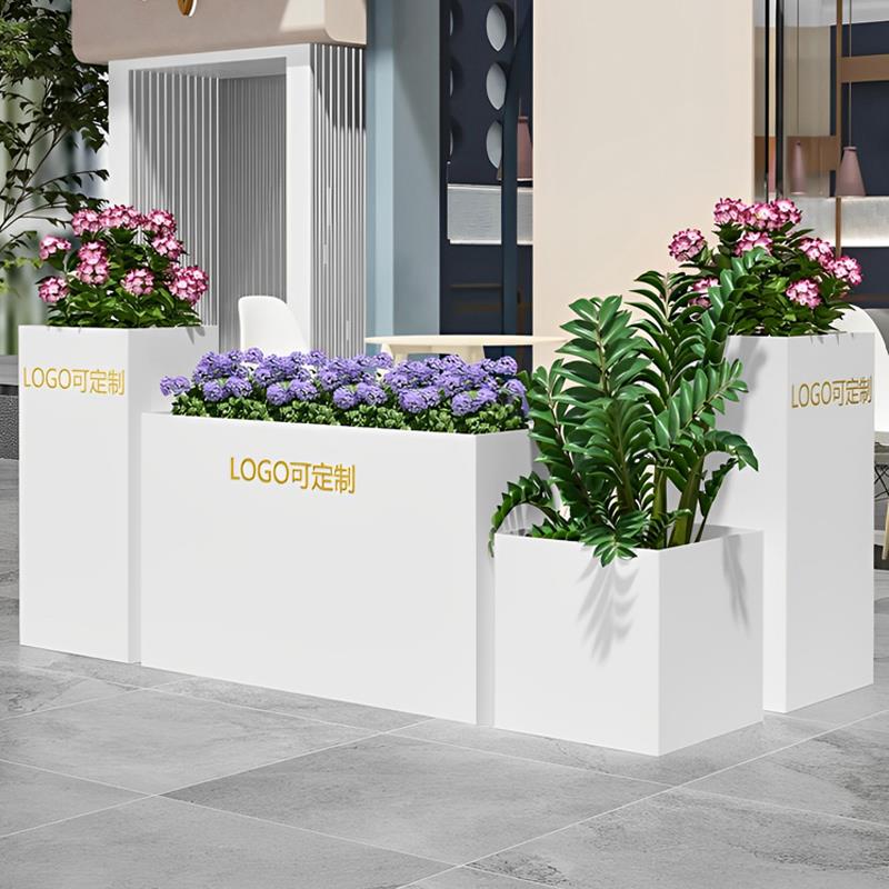 户外铁艺花箱不锈钢花坛组合长方形花架商业街售楼部落地隔断花槽