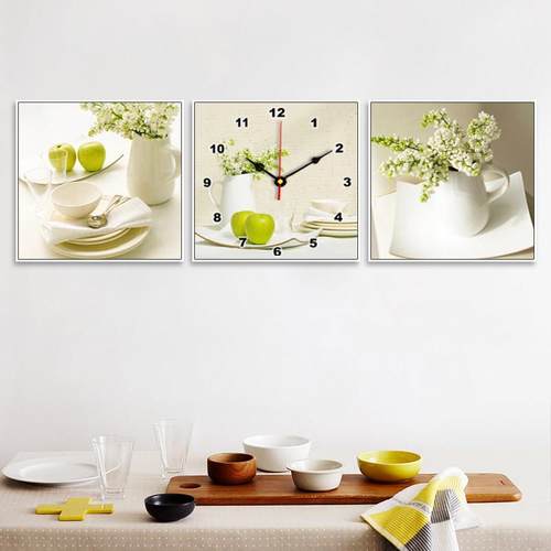 现代客厅电表箱装饰画简约餐厅三联画沙发背景墙无框画挂钟表壁画