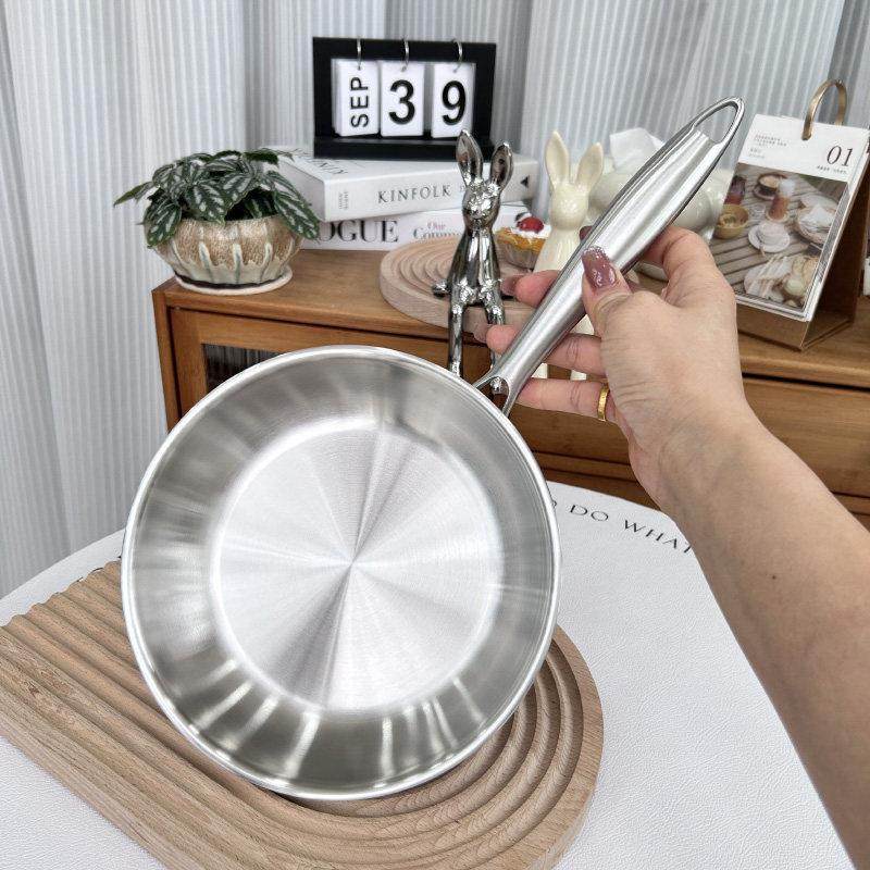 304不锈钢煎锅无涂层不粘锅平底锅饼锅宝宝辅食电磁炉燃气通用