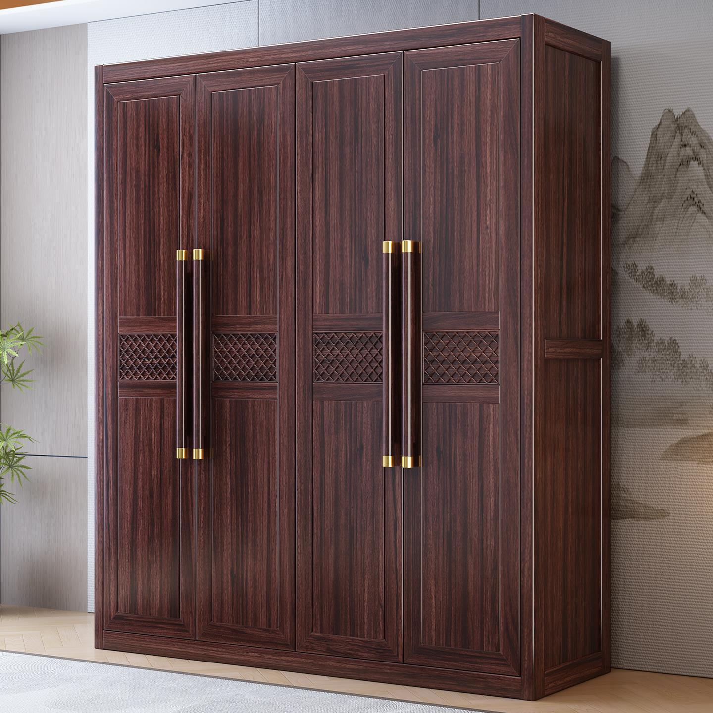 2025新款乌金木实木衣柜三四五门六门新中式家用卧室大衣橱收纳柜