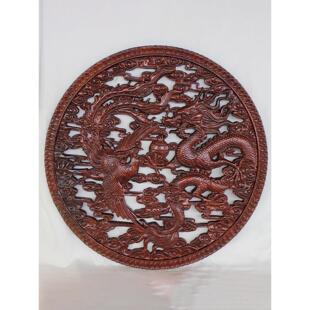 东阳实木雕花中式花格圆形挂件装饰画镂空雕刻客厅玄关香樟壁挂画