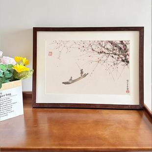 桔子格调 傅抱石行舟图 禅意中式茶室文艺装饰画客厅卧室餐厅挂画