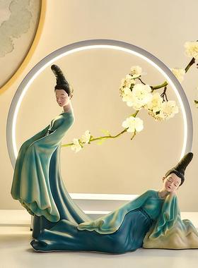 只此青绿文创古风仕女摆件新中式家居客厅电视柜装饰品乔迁礼物