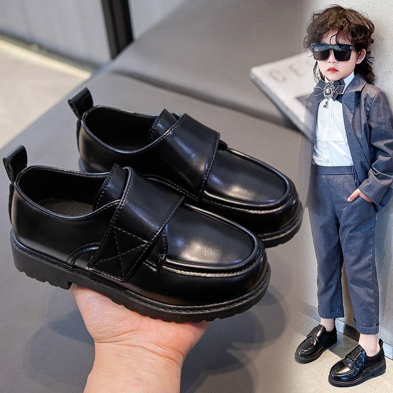 儿童鞋男童皮鞋2025春秋新款韩版风黑色软底小学生校园表演演出鞋