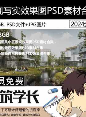 景观写实拼贴插画效果图PSD素材合集大礼包湿地公园效果图