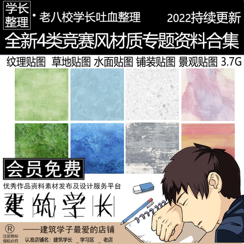 全新4大类竞赛风材质专题资料合集 纹理贴图 草地 水面 铺装 景观