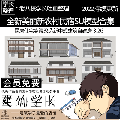 全新美丽新农村民宿SU模型合集 民房住宅乡镇改造新中式自建房