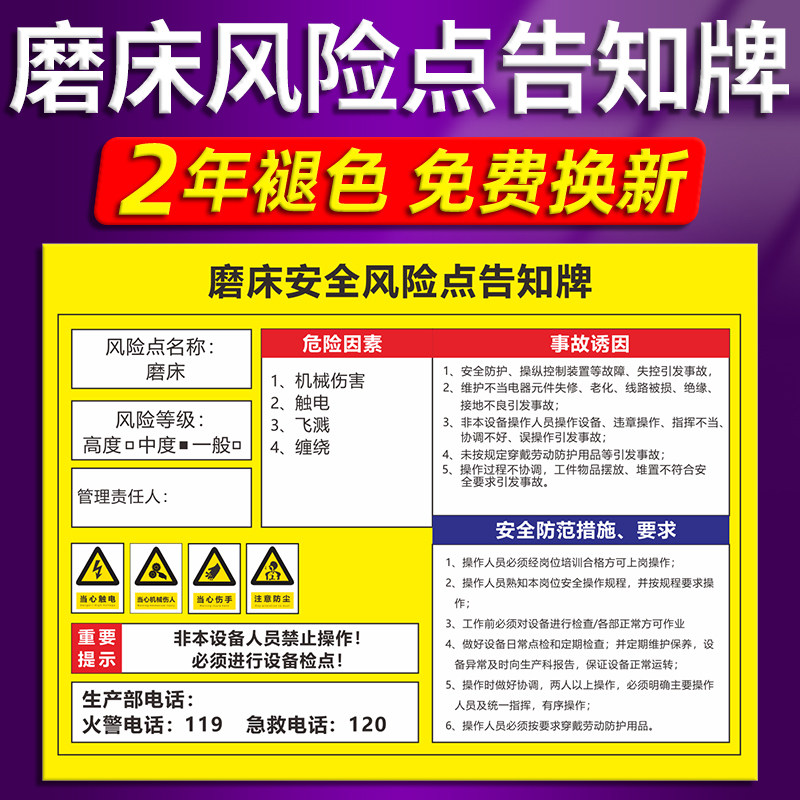 风险点告知牌磨床岗位风险告知卡注塑机冲压空压机机械设备职业危害