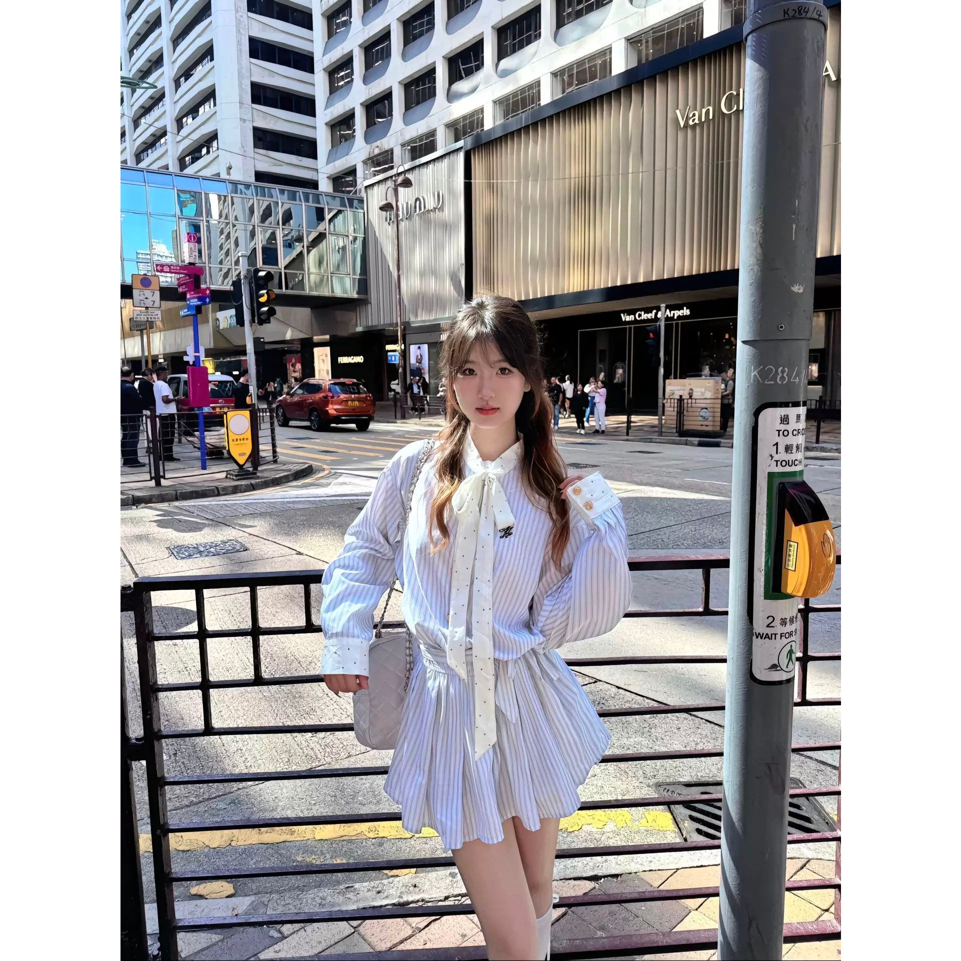 早春学院风蝴蝶结条纹衬衫连衣裙子女秋夏2026新款小个子韩系穿搭