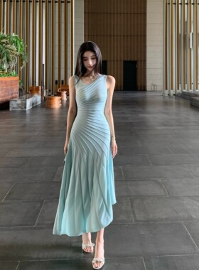 Barb Chill画廊看展法式无袖连衣裙长裙女夏季五一出游针织裙