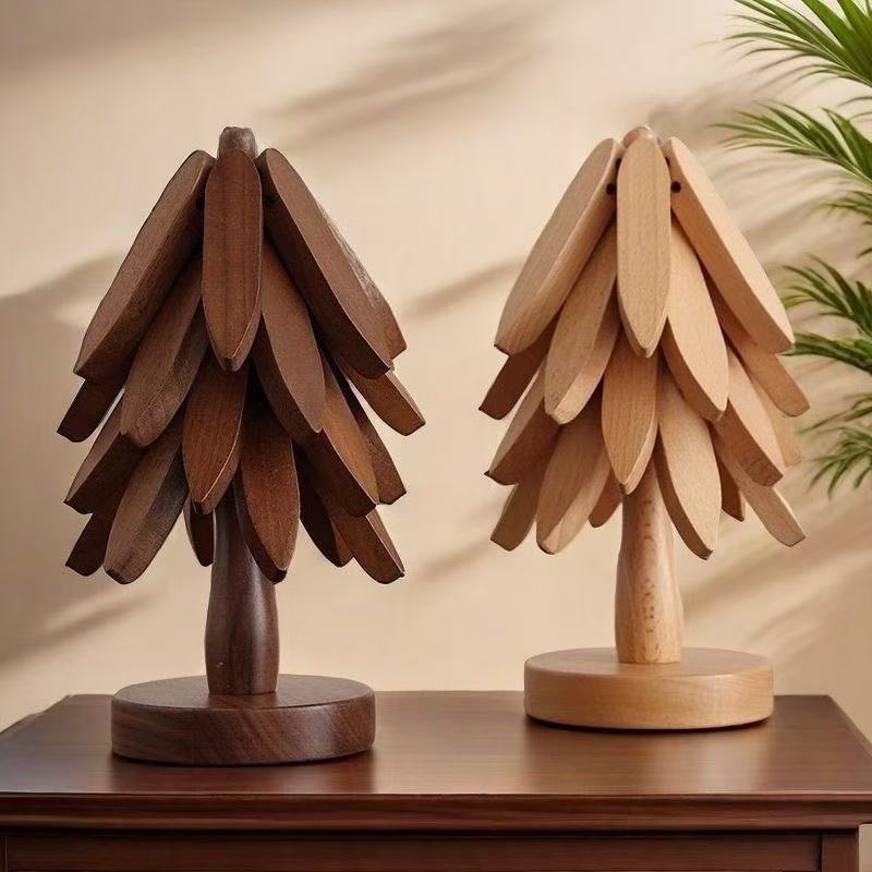 黑胡桃木隔热垫小树林杯垫创意家用防烫餐垫原木茶托可爱桌面摆件