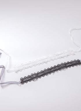 韩版女款胸前饰品颈带锁骨链蕾丝花边时尚黑白款项圈丝带透视定制