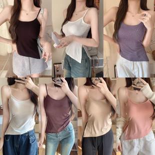日系不规则复古港风开叉吊带一体式背心舒适胸垫修身色上衣定制