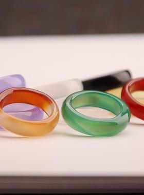 彩色大号玛瑙戒指 黑绿白粉红情侣指环对戒尾戒指圈 玉髓戒指定制