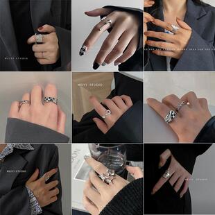 小众设计创意问号ins潮冷淡风食指网红开口指环嘻哈百搭 戒指女潮