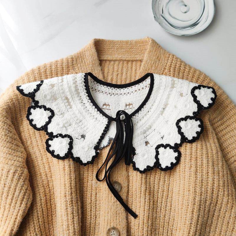 包邮跨境针织毛衣领系带假领子百搭针织小披肩围脖女围巾装饰领定