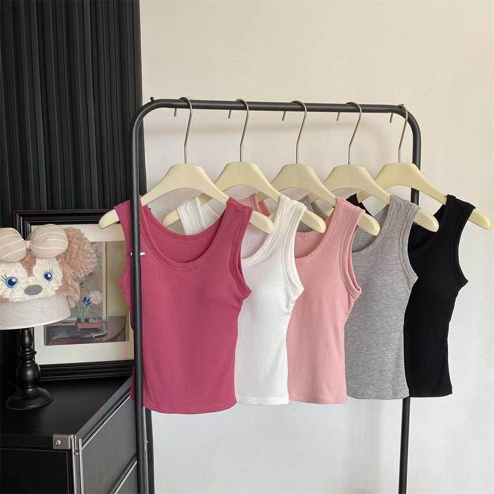 韩系辣妹修身无袖吊带背心内搭女外穿显2025夏季新款带胸垫美背定