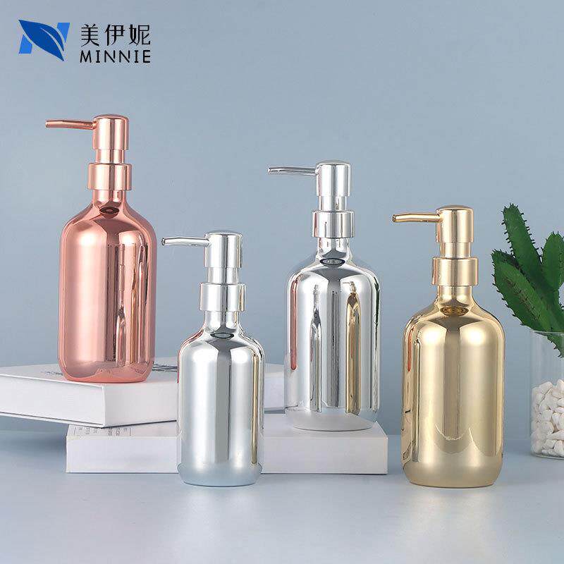 电镀瓶300ml金色pet塑料沐浴露瓶按压乳液瓶500ml洗发水瓶子