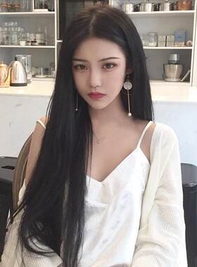 韩国女士空气刘海长直发假发 中分内扣长发自然逼真长卷发假发套