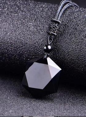 欧美天然黑曜石六芒星吊