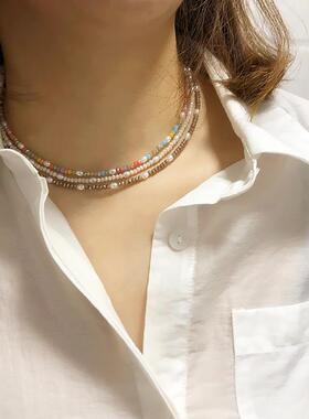春款欧美瑞丽多层彩色项链女混搭choker珠宝锁骨颈链定制