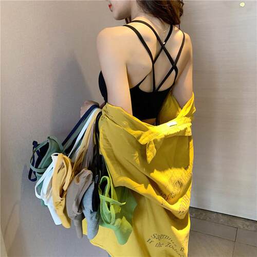 质量版 夏季交叉镂空美背抹胸厚杯学生运动内衣女吊带背心潮定制