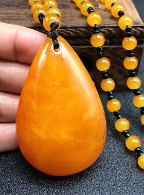 仿老蜜蜡长款毛衣链时尚鸡油黄琥