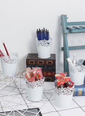 个性创意白色镂空铁桶办公室桌面储物桶多肉花盆定制