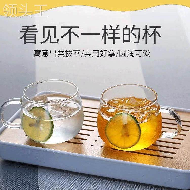 家用透明玻璃圆趣杯早餐牛奶杯办公大肚泡茶咖啡杯子