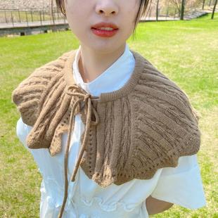 网红假领子女夏大翻领空调房外搭毛线披肩搭短袖配裙子娃娃领斗篷