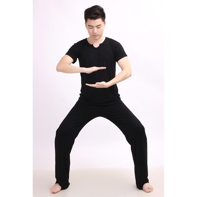 莫代尔男式瑜伽服套装黑色长袖练功健身晨练运动服定制