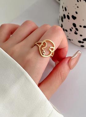 抽象脸形开口戒指女欧美气质小众设计新款镂空个性时尚指环夏定制
