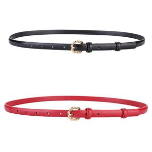 双面二层牛皮细皮带黑红装饰配连衣裙裤子休闲腰带针扣真皮细腰带