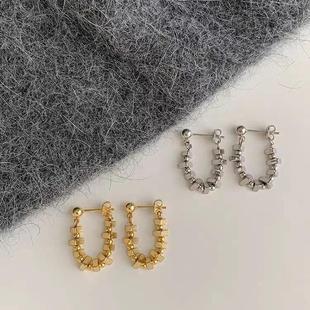 碎金子~小方块精致高级金属风链条耳环前后两戴耳钉女ins风耳定制