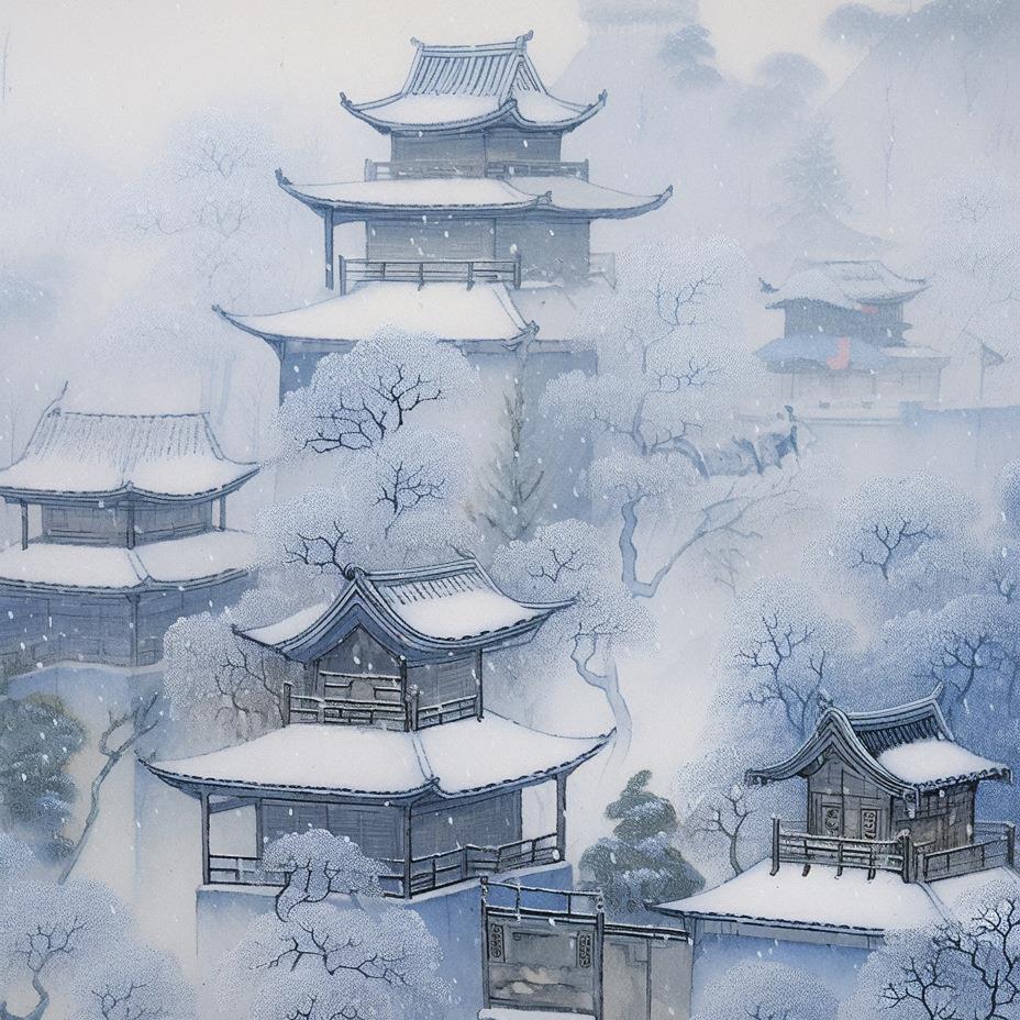 古风建筑客厅填色风景装饰画寒山寺江南风景DIY油画数字定制图片