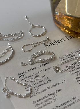 韩国东大门抽拉软链条银戒指ins小众设计时尚轻奢可调节食指定制