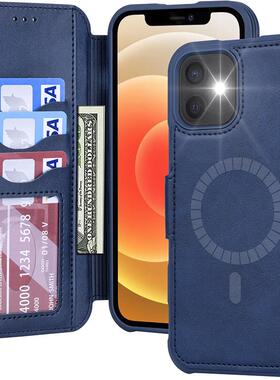 适用iPhone14Pro保护套苹果14PlusMagsafe 磁吸手机壳PU插卡皮套